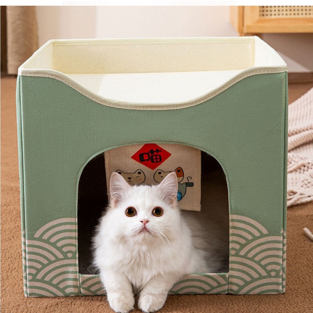 Cat Bed for Indoor Cats Cube House, Covered Cat Cave Beds